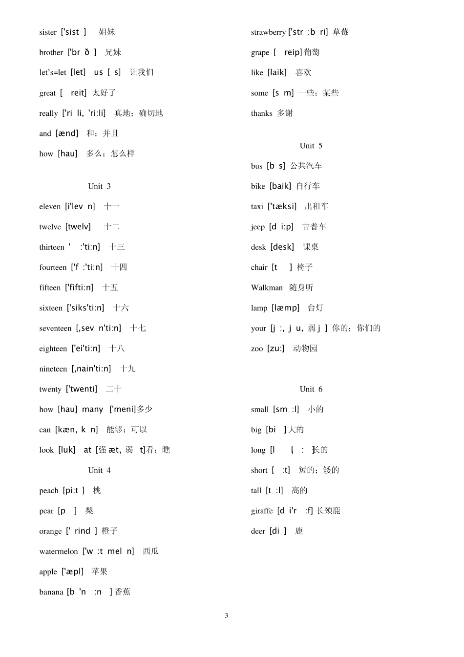 3~6年级人教版(PEP)小学英语(带有音标)单词表_第3页