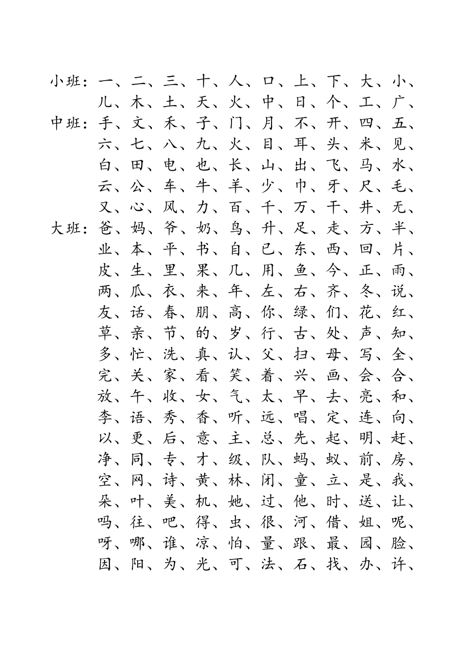 3到6岁幼儿园识字表_第1页