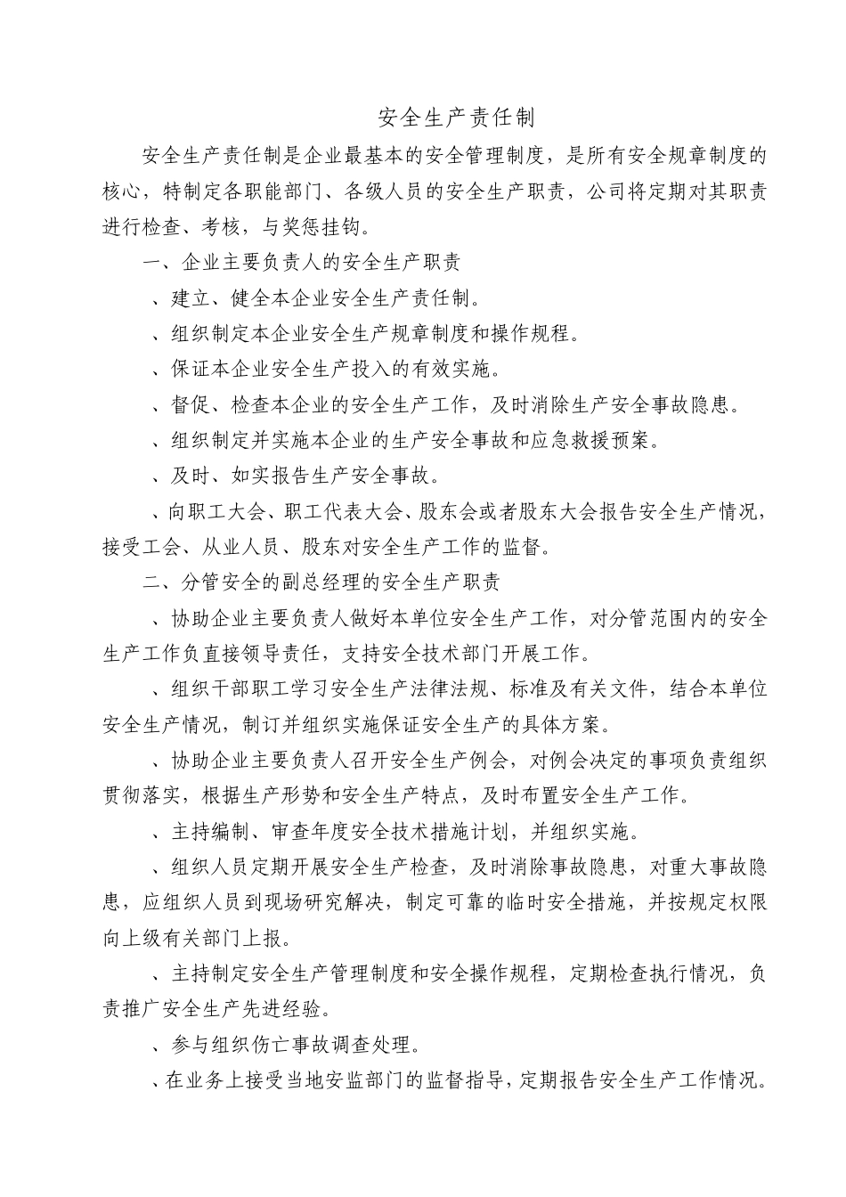 3各部门、人员安全生产责任制及安全生产责任书样本_第2页