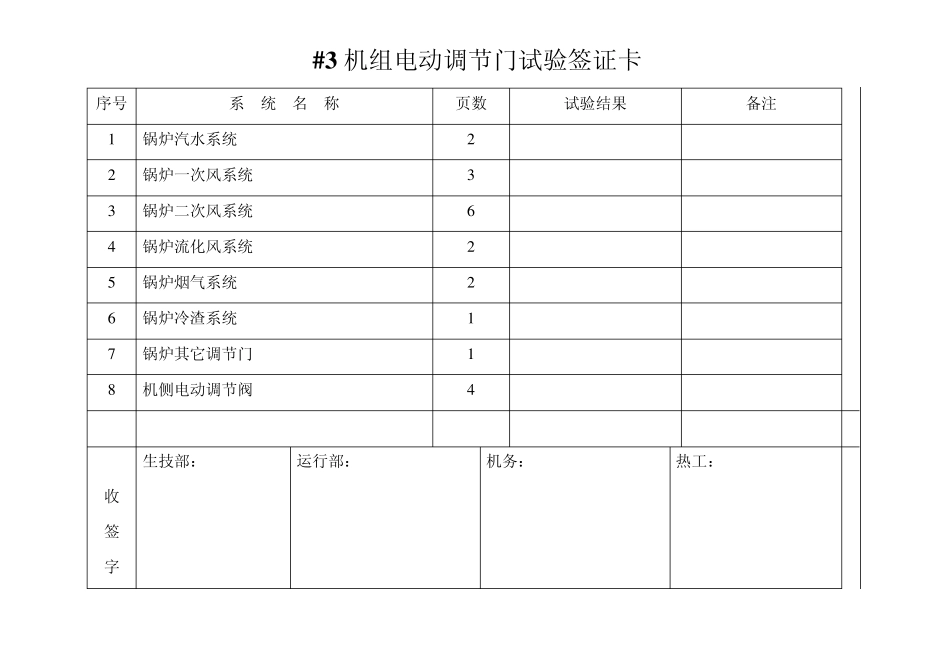 3机组电动阀门、调节门调试验收卡_第2页
