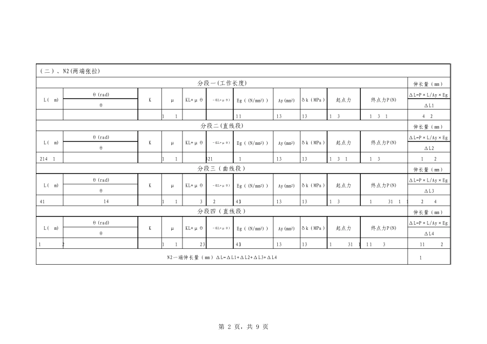 40m、45m预应力T梁张拉伸长量计算表_第2页