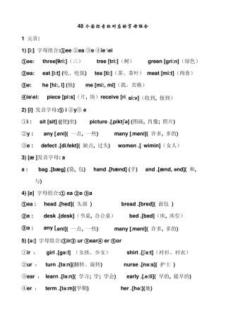 48个国际音标对应的字母组合及例词(WORD可打印版)