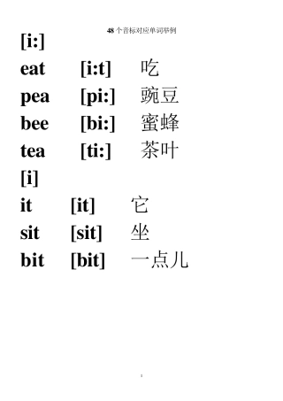 48个音标对应单词(注音打印版)