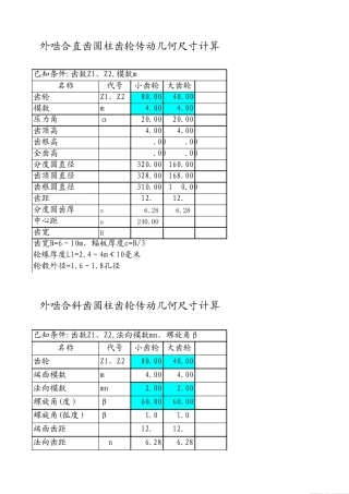 4种齿轮计算公式