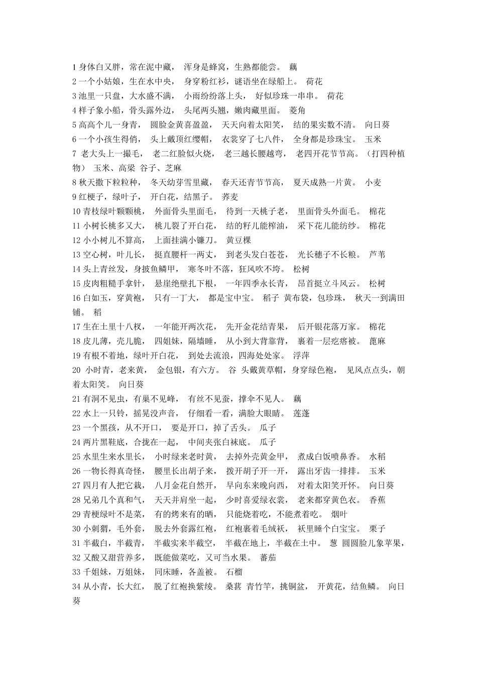 500个关于植物的谜语_第1页
