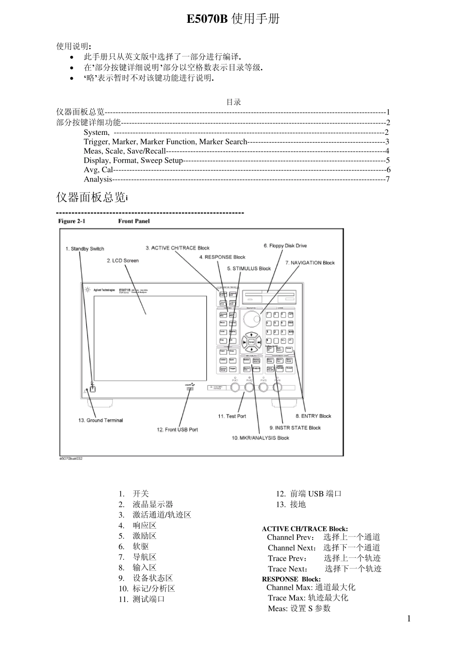 5070网络分析仪中英文使用手册_第1页