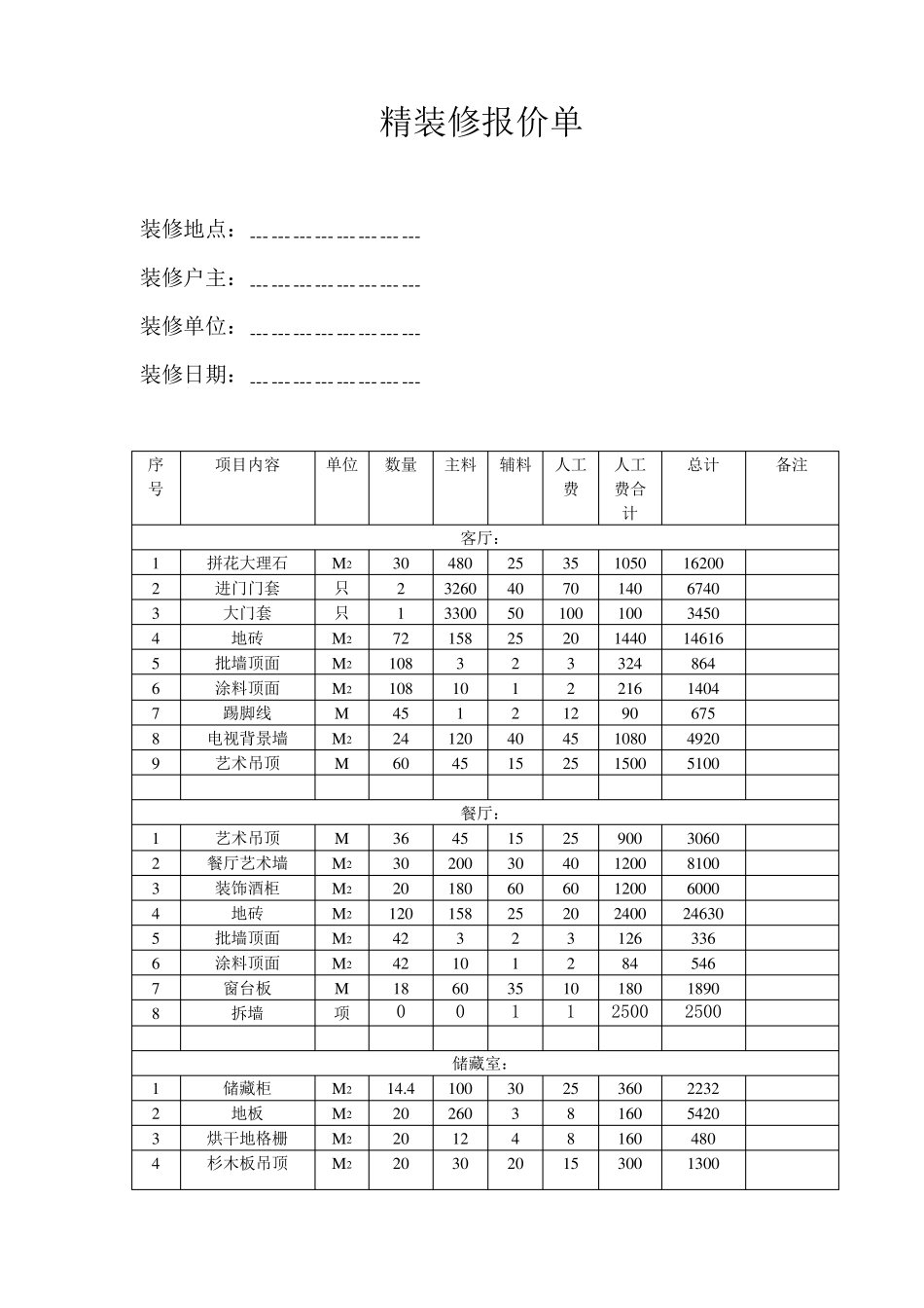 50万元精装修报价单_第1页