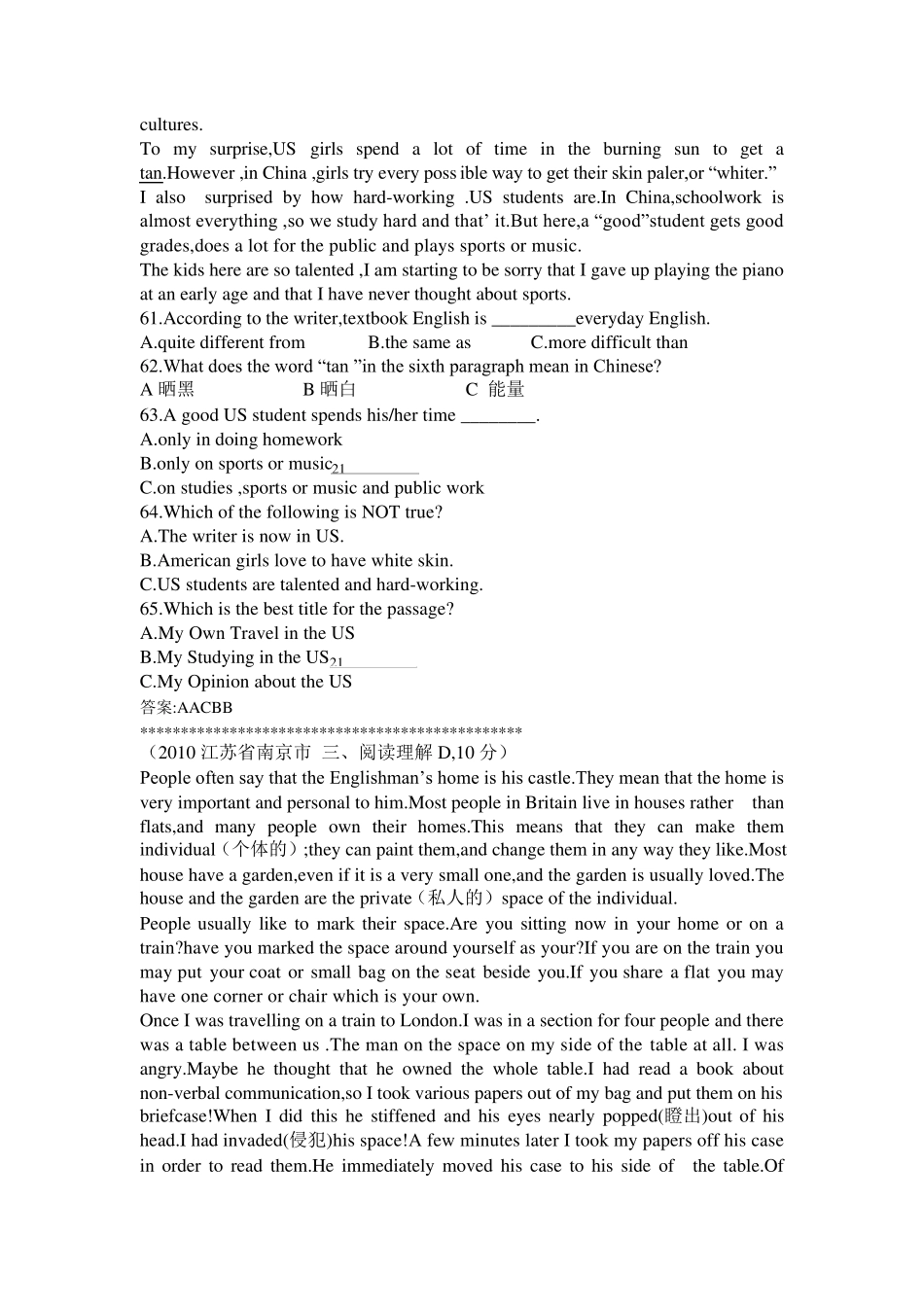 50套初中英语阅读理解_第2页