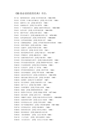 50部必读的投资经典