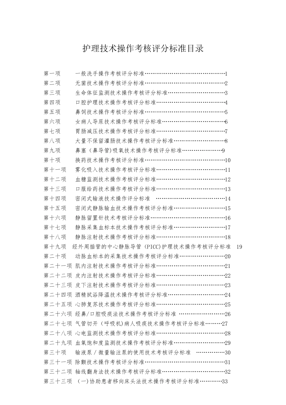 50项护理基础操作程序及评分标准_第1页