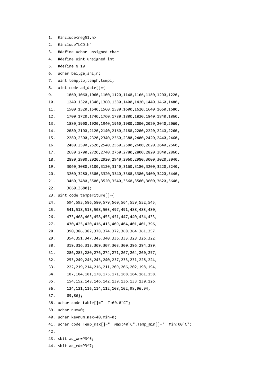 51单片机热敏电阻测温查表程序_第1页