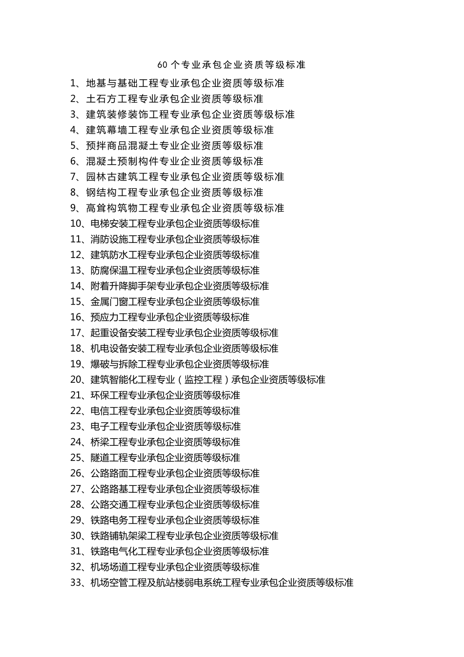 60个专业承包企业资质等级标准_第1页