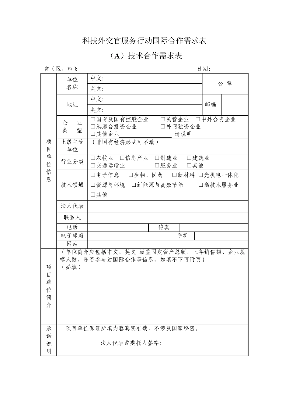 623科技外交官服务行动国际合作需求表_第1页