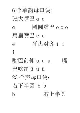 6个单韵母口诀