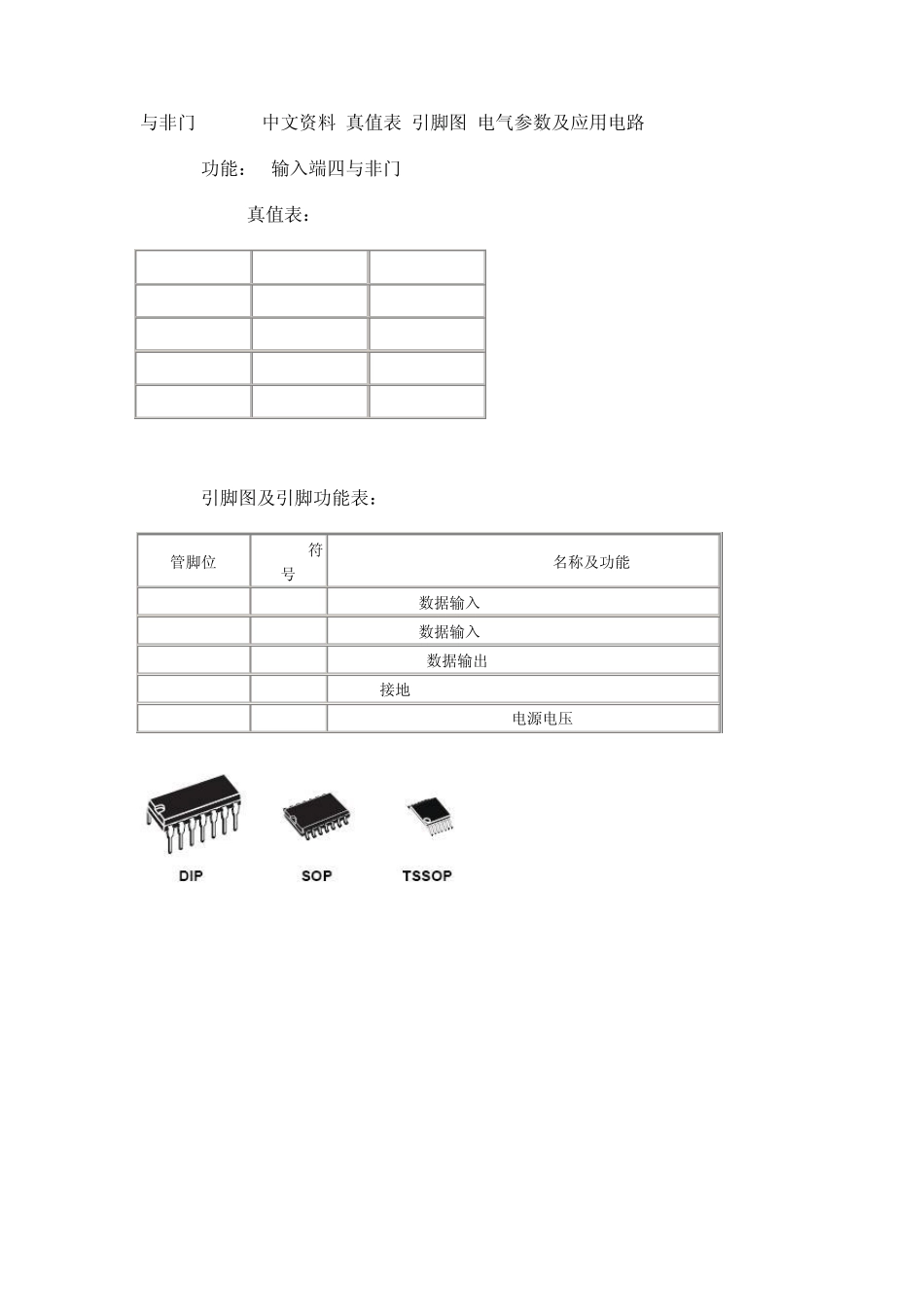 74HC00中文资料(真值表,引脚图,电气参数及应用电路)_第1页