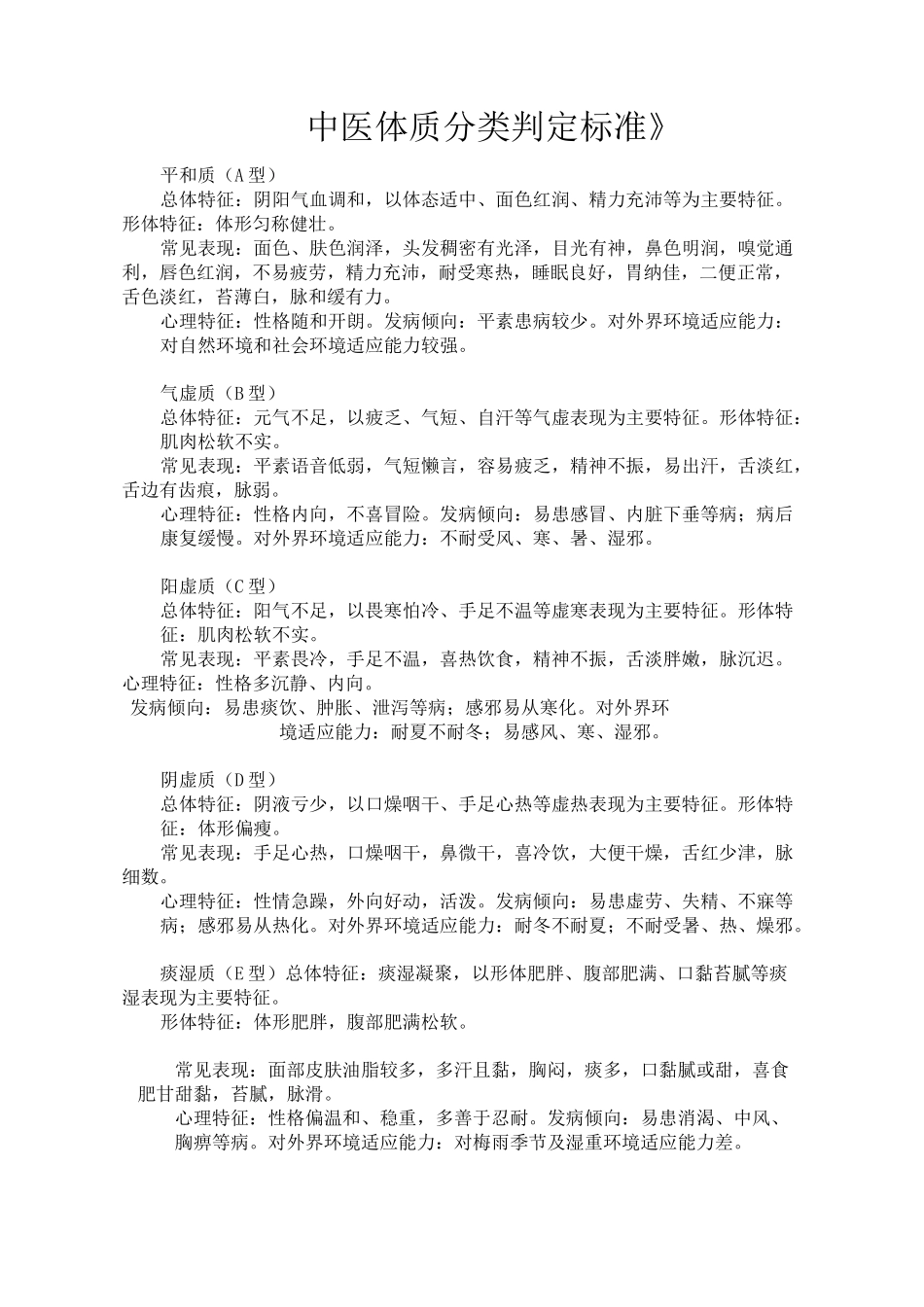 中医体质分类判定标准_第1页
