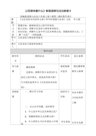 《公民意味着什么》教案 道德与法治教案12
