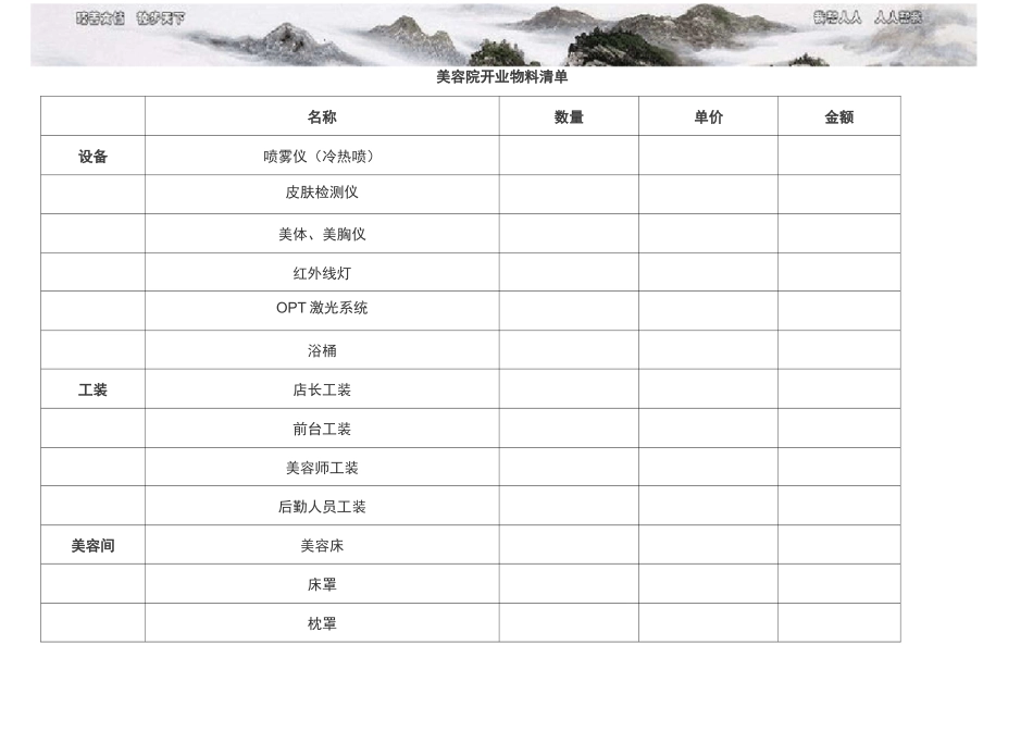 美容院开业物料采购清单 _第1页