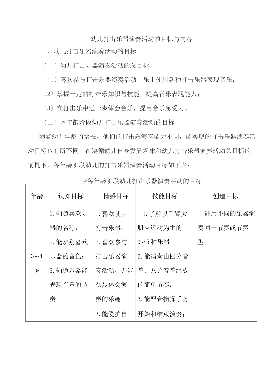 幼儿打击乐器演奏活动的目标与内容_第1页