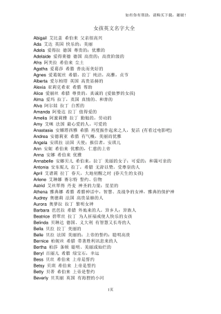 女孩英文名字大全