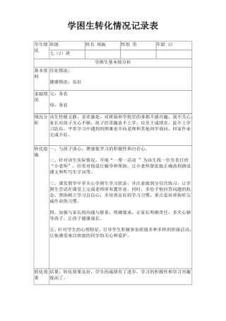 学困生转化情况记录表
