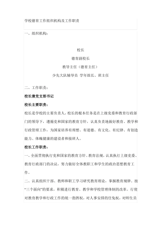 学校德育工作组织机构及工作职责