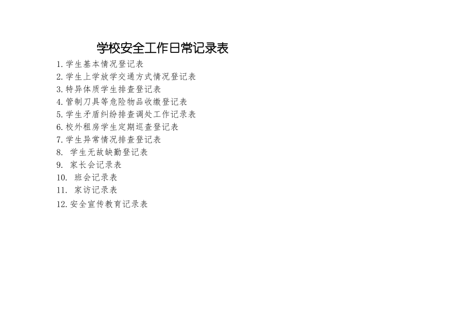 学校班级层面安全工作日常记录表_第1页