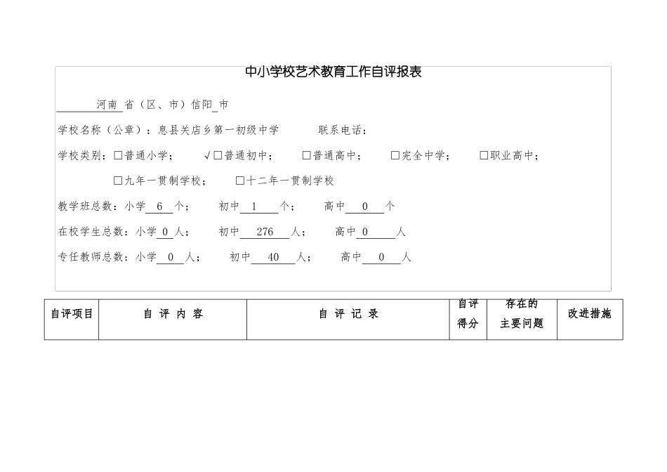 学校艺术工作自评表_第1页