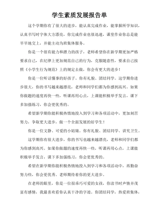 学生素质报告单