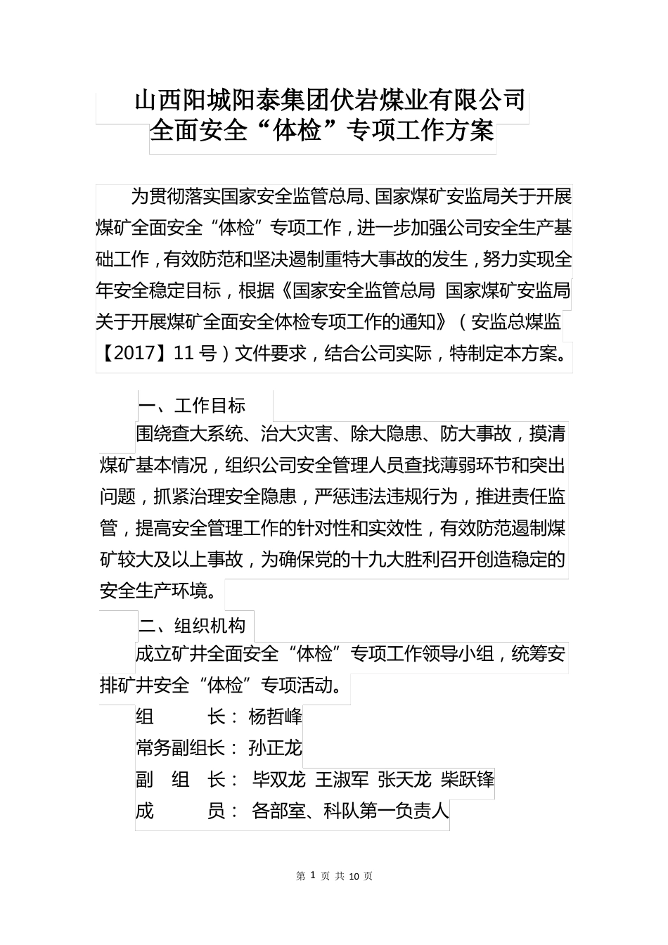 安全体检工作方案_第1页