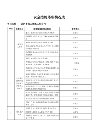 安全措施落实情况表