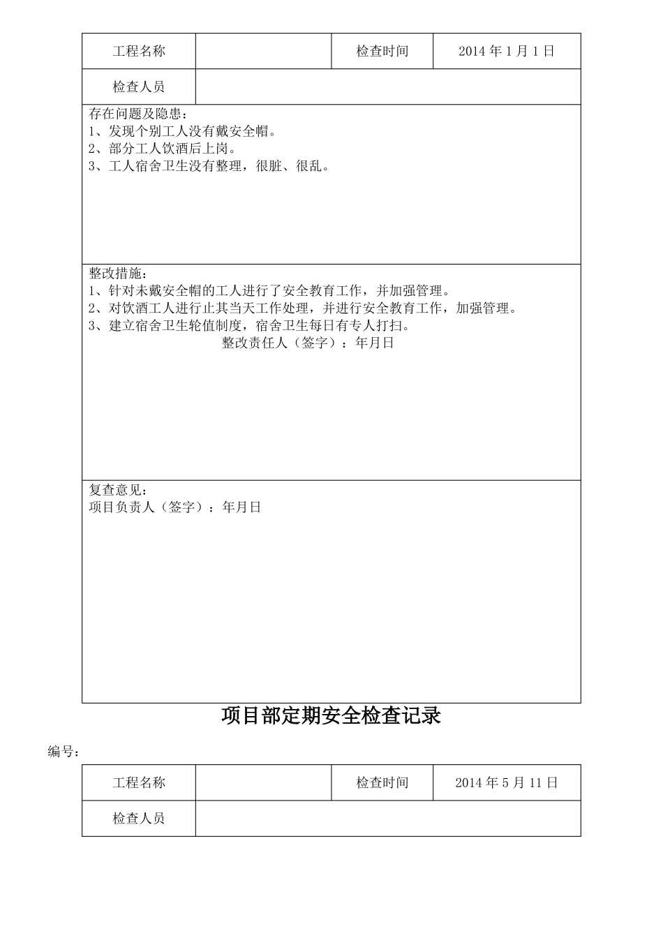 安全检查与隐患排查记录表格_第2页