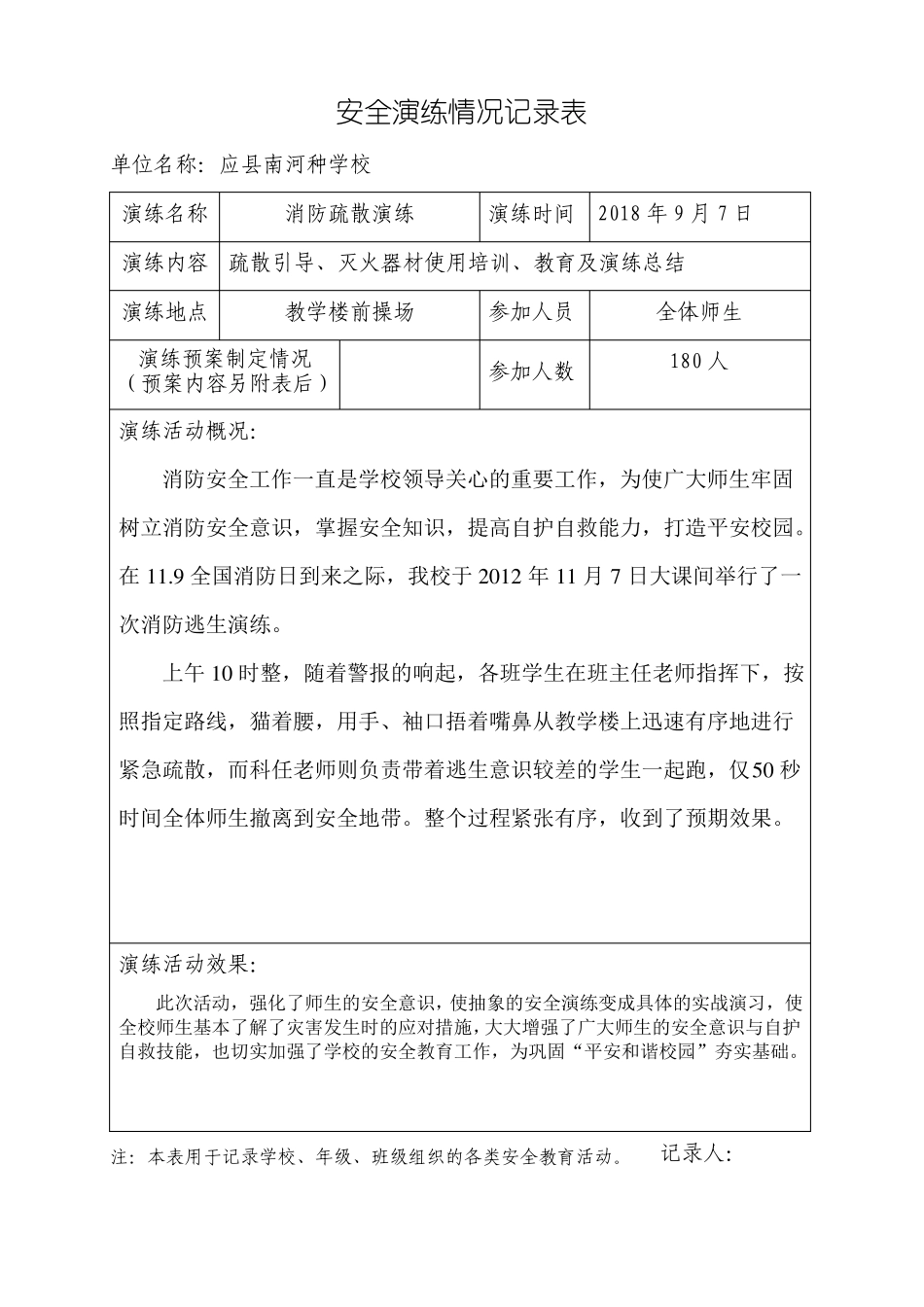 安全演练情况记录表_第1页