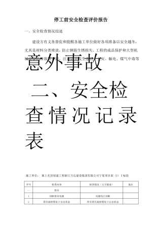 安全生产停工前安全检查报告