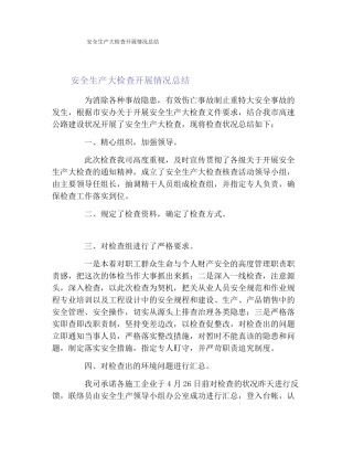 安全生产大检查开展情况总结