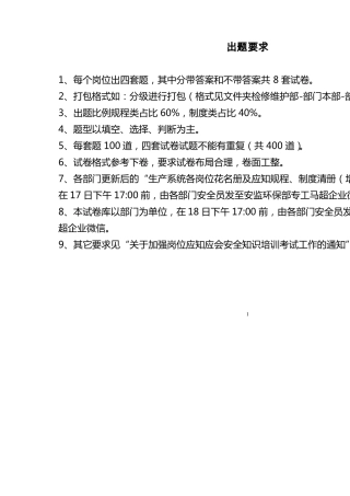 安全生产应知应会试卷出题要求及模板