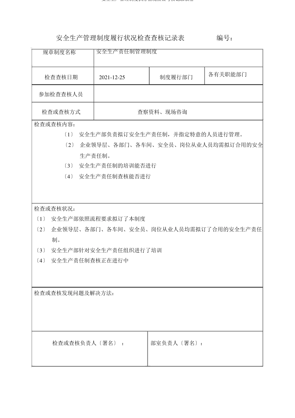 安全生产管理制度执行情况检查考核记录表格_第3页
