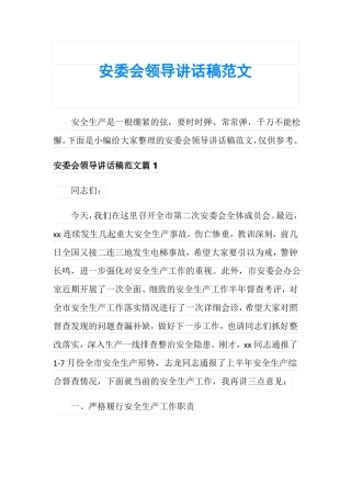 安委会领导讲话稿范文