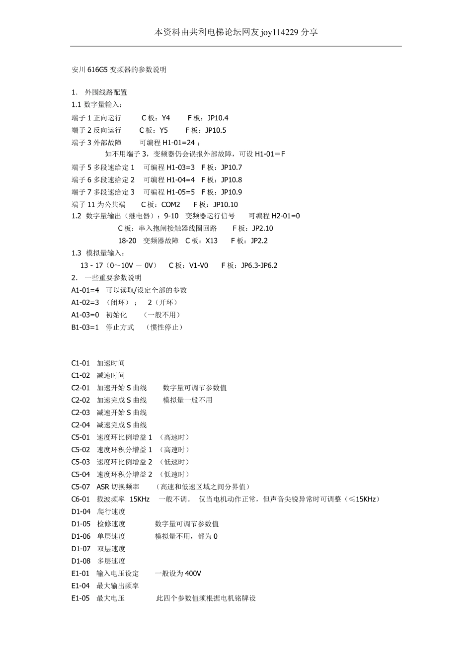 安川616G5变频器的参数说明精_第1页