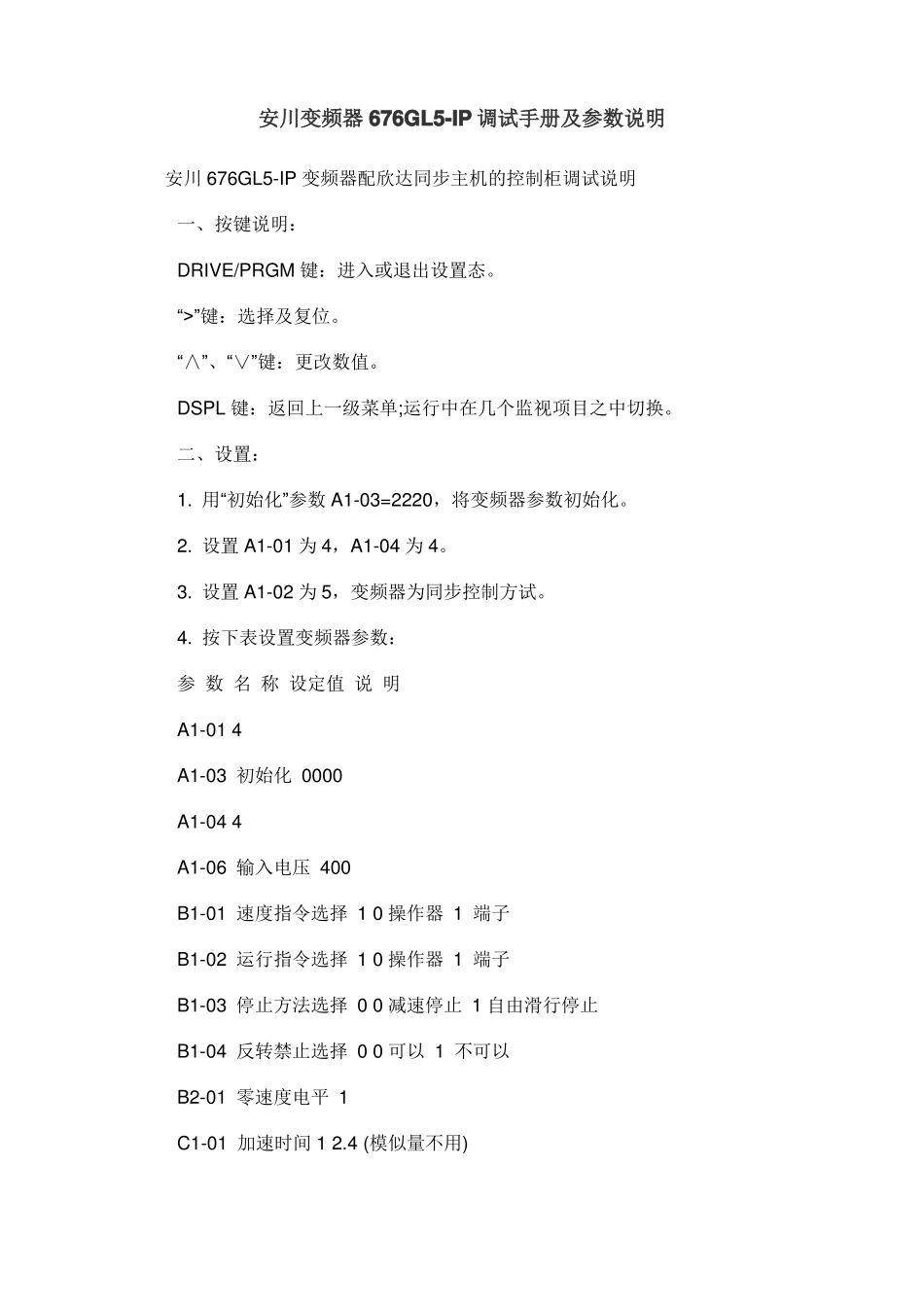 安川变频器676GLIP调试手册及参数说明精_第1页