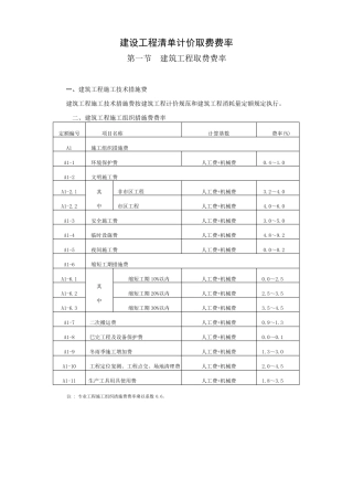 安徽建设工程清单计价取费费率