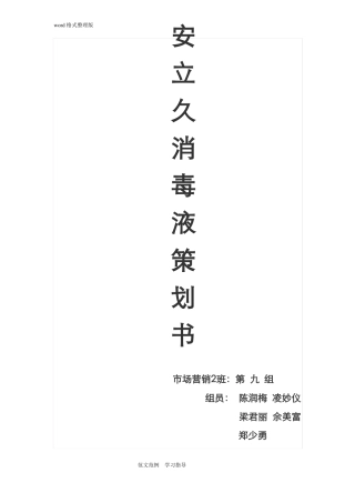 安立久消毒液营销项目策划书