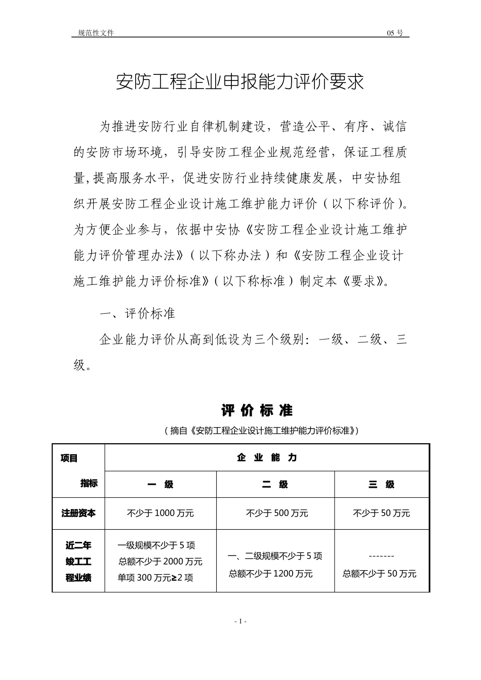 安防工程企业申报能力评价要求_第1页