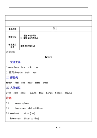 完整上海牛津英语三年级下M1知识点及练习,推荐文档