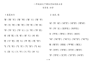 完整版,人教版部编版一年级语文下册生字表