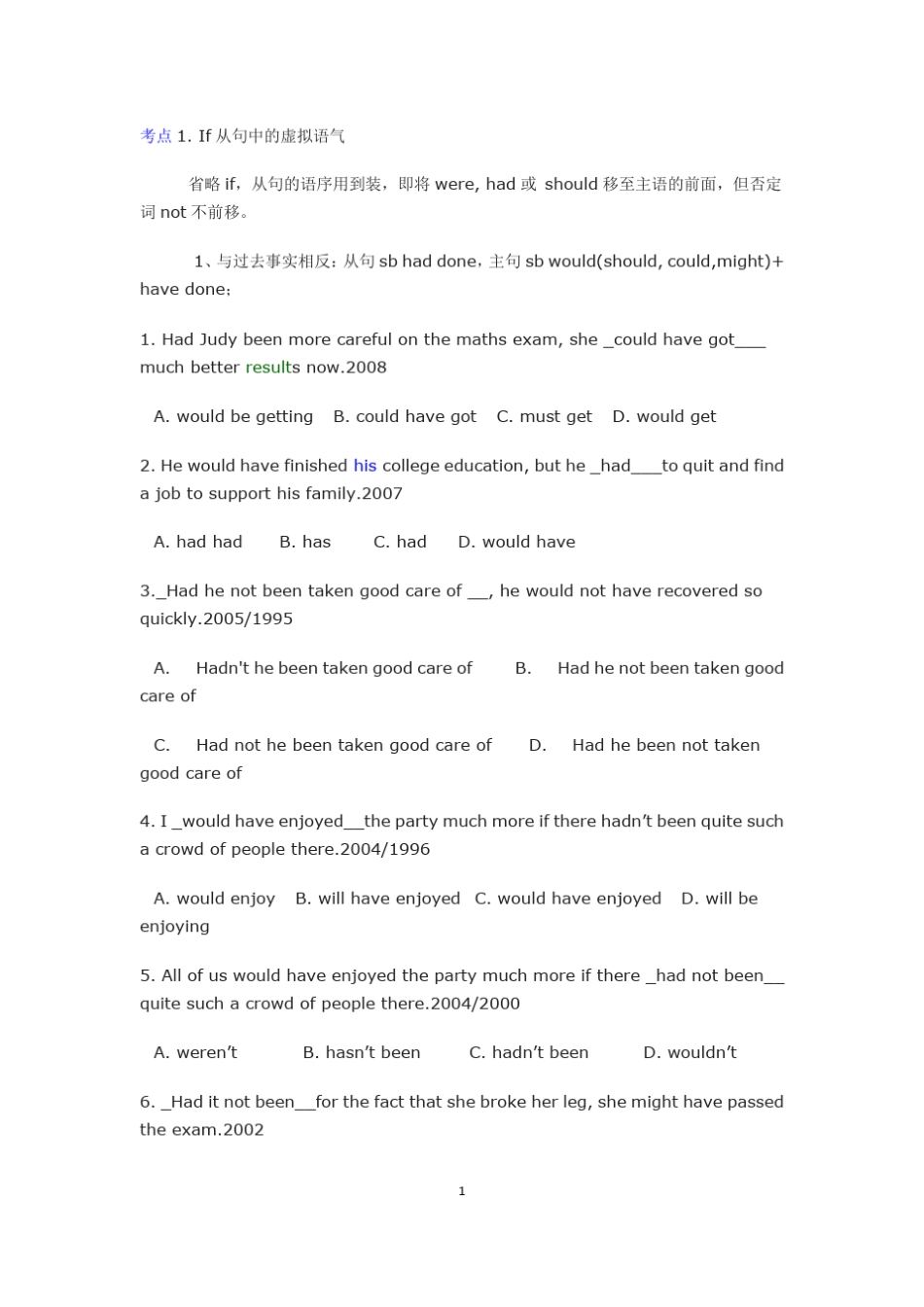完整版专四语法专项训练虚拟语气_第1页