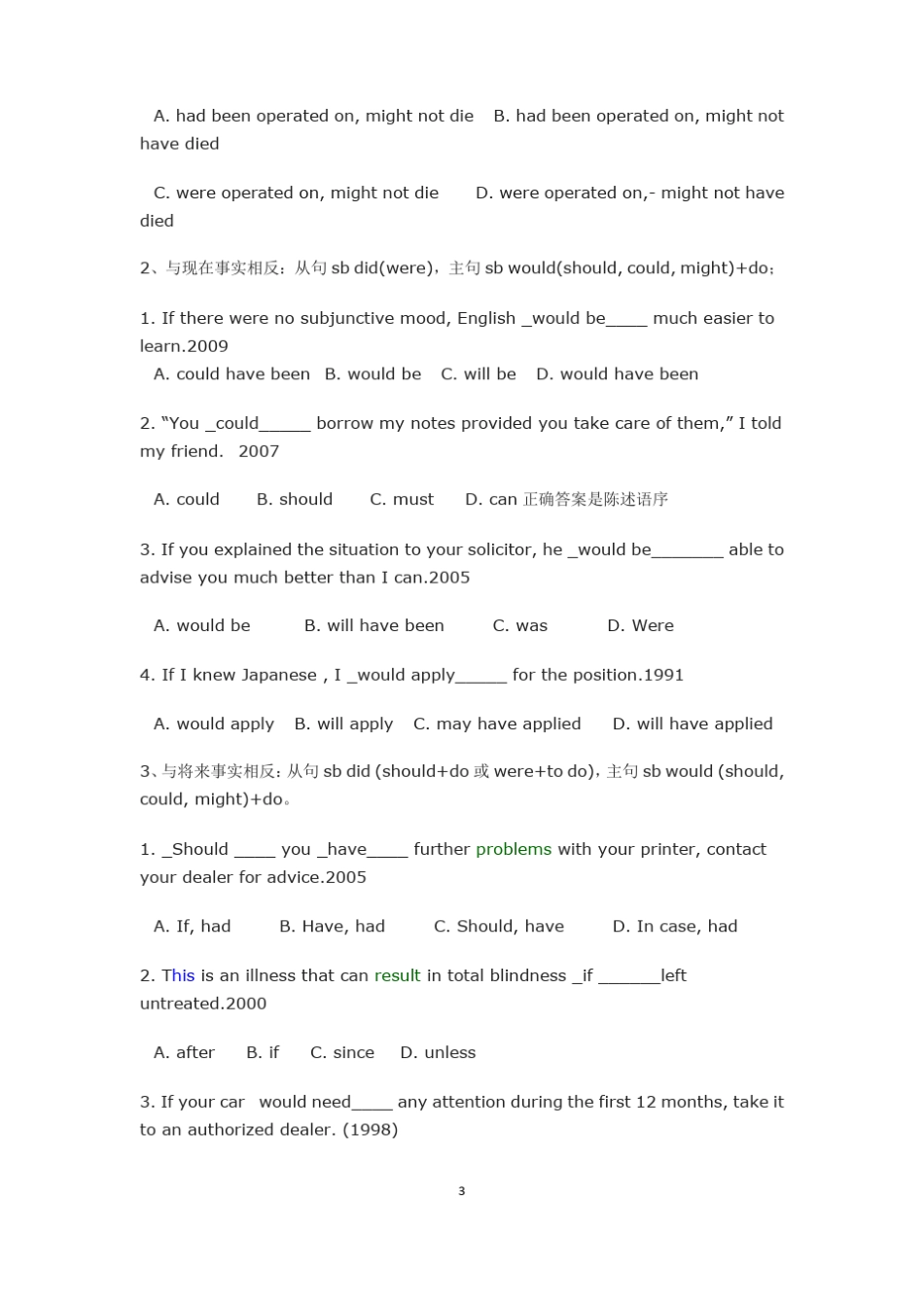 完整版专四语法专项训练虚拟语气_第3页