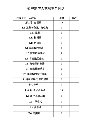 完整版人教版初中数学目录