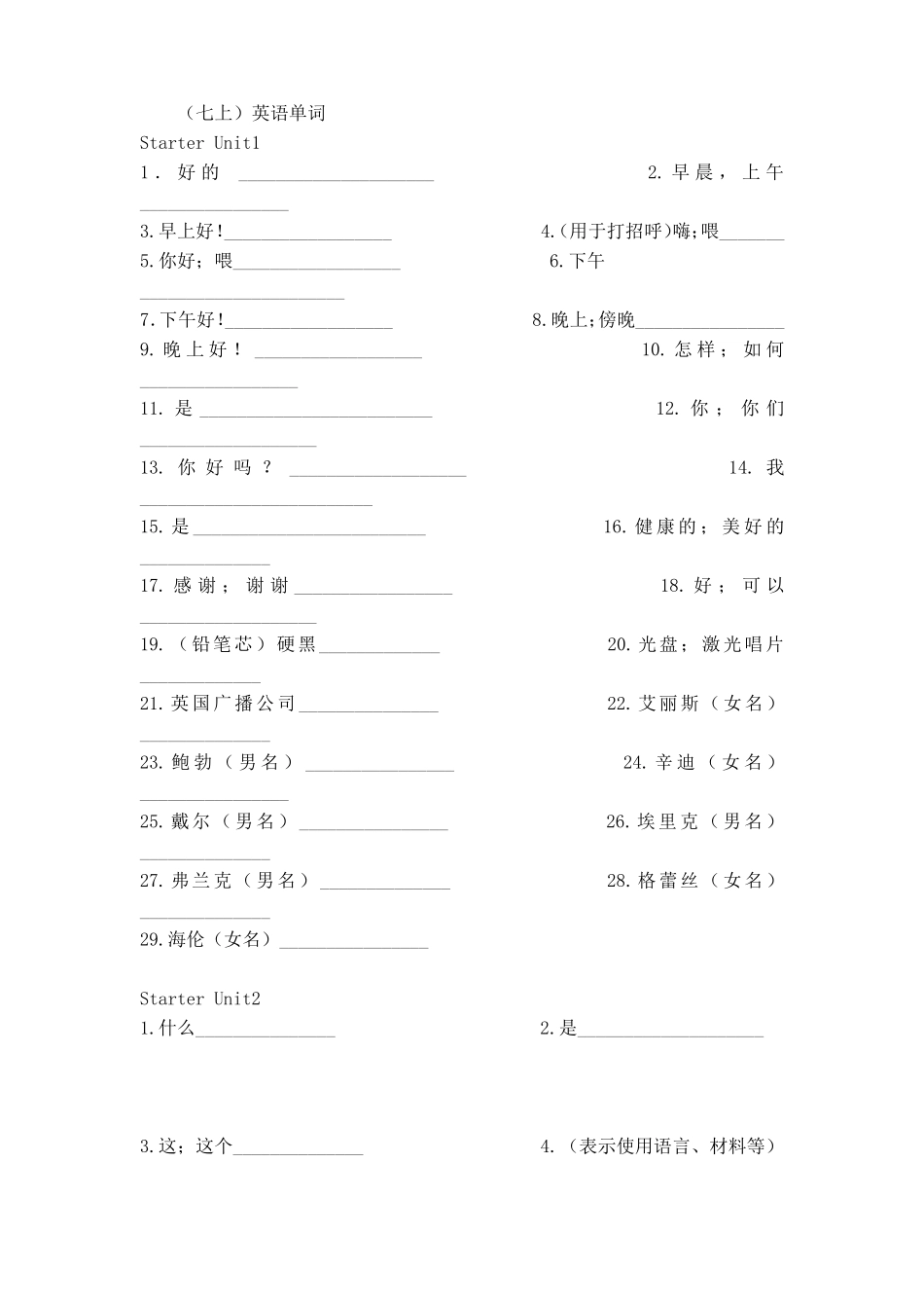 完整版人教版初中英语单词表默写版_第1页