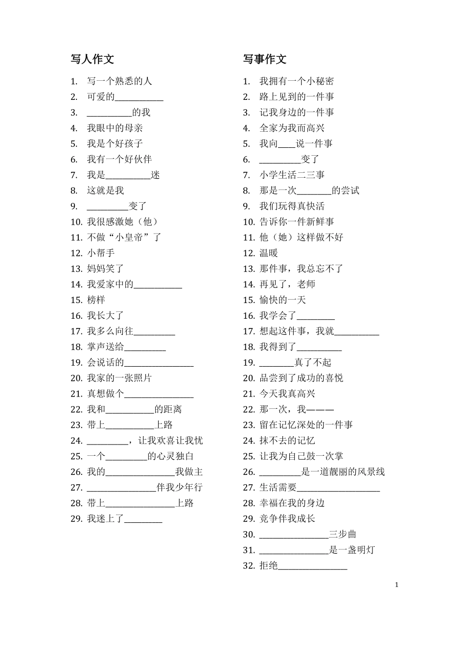 完整版小学各年级分类作文题目大全,推荐文档_第1页